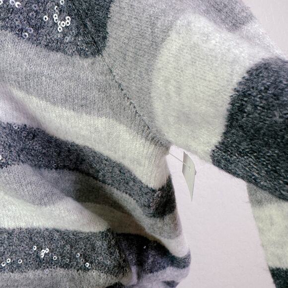 Halogen Sequin Striped Mock Neck Knit Pullover Sweater Gray White Size 2X NWT - Picture 9 of 10